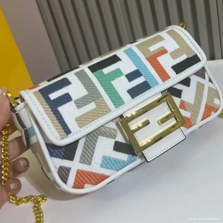 Vintage HOT In Baguette FF Motif Bag Canvas Fendi Multi Mini White 0512